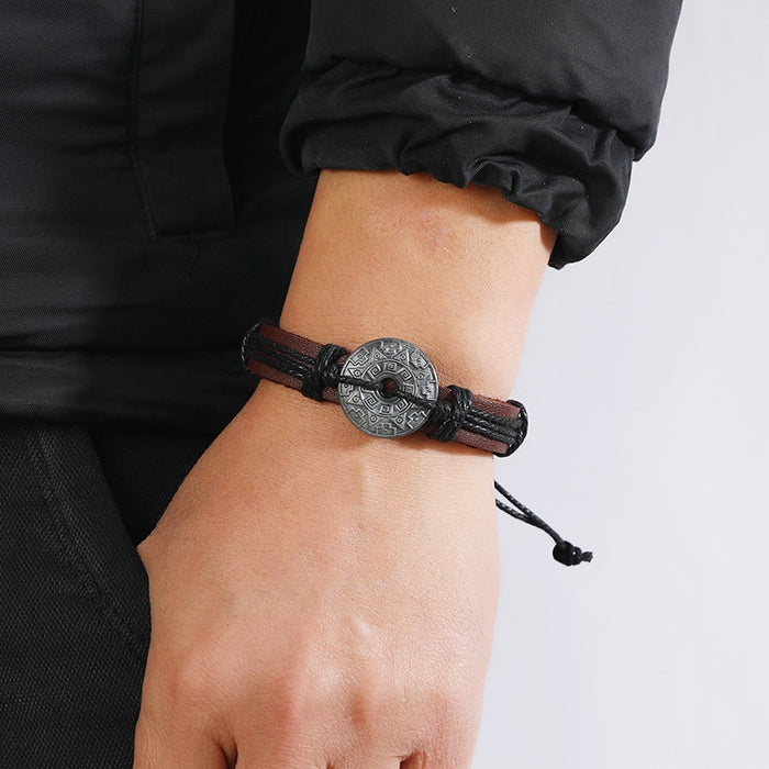 Handmade Braided Alloy Vintage Cowhide Leather Bracelet Men's Wrist Rope Jewelry