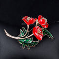 Red Gold Tone Poppy Flower Crystal Enamel Metal Brooch Pin 1 Pictured Designs view 3