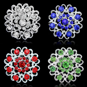Black Silver Tone Heart Openwork Crystal Six Designs Metal Brooch Pin