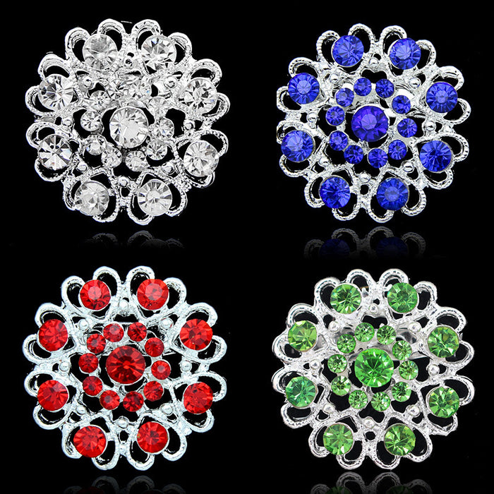 Black Silver Tone Heart Openwork Crystal Six Designs Metal Brooch Pin