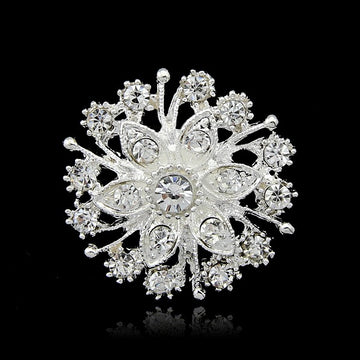 Black Silver Tone Crystal Snowburst Crystal Metal Brooch Pin