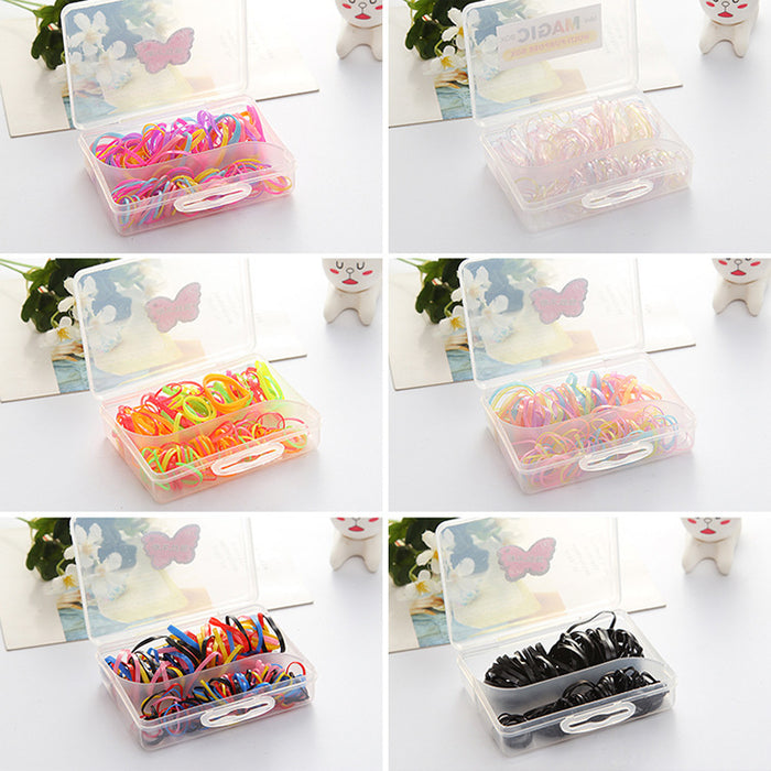 Fluorescent Color Mini Hair Elastic Bands in Storage Box