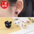 Black Gold and Silver Small Cat Face Stud Earrings view 1