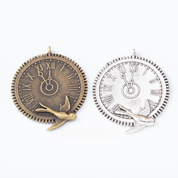 Zinc Alloy Swallow Clock Charm Pendant for DIY Necklace Bracelet Jewelry Making