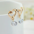 Elegant Korean Style Gold Alloy Heart Stud With Sparkling Zircon Drop For Women Fashion Jewelry Earrings view 3