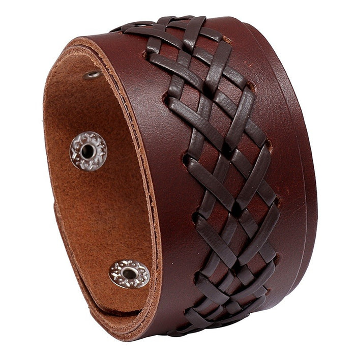 Hot Selling Vintage Braided Cowhide Leather Bracelet, Men's Multilayer Wide Punk Wristband