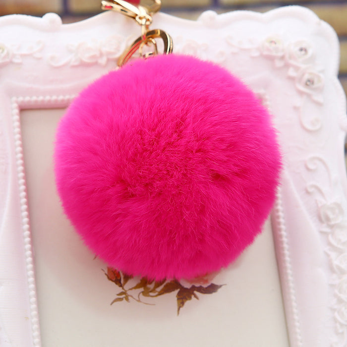 Plain Plush Pom Pom Keychains With Metal Clips in Fifteen Colors