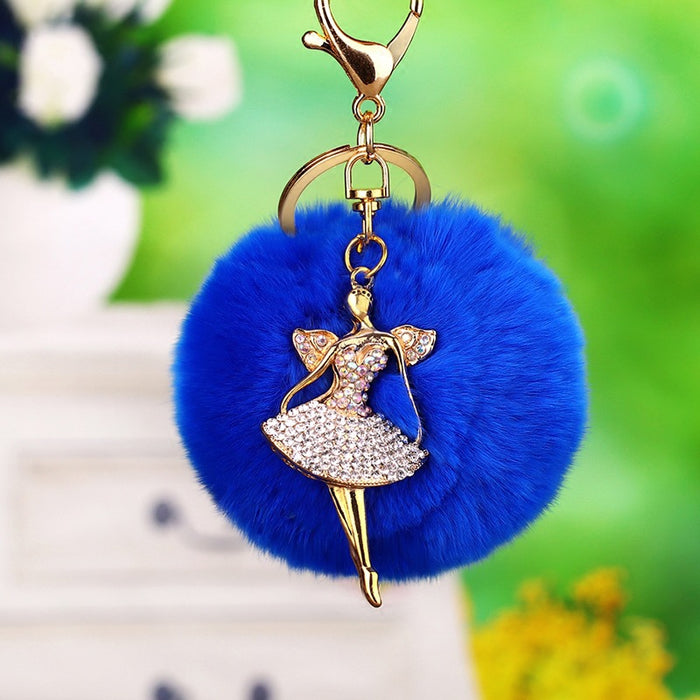 Jeweled Ballerina Plush Pom Pom Keychains in Three Colors