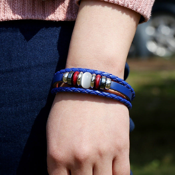 Punk Woven Cowhide Leather Student Bracelet, Cross Border Travel Souvenir Wristband