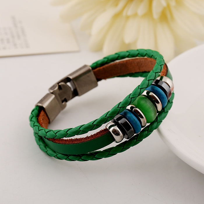 Punk Woven Cowhide Leather Student Bracelet, Cross Border Travel Area Wristband
