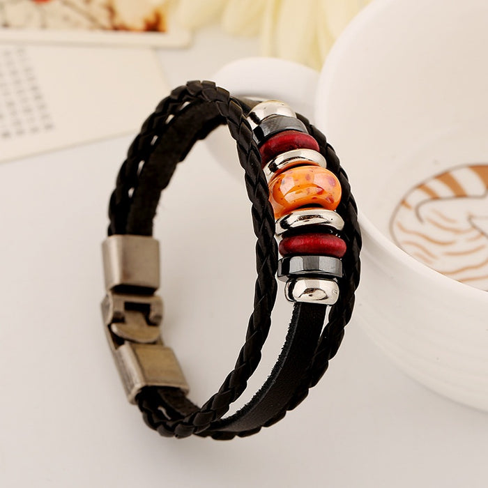 Punk Woven Cowhide Leather Student Couple Bracelet, Fashion Wristband For Resale