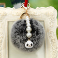 Letter D Pearl Loop Plush Pom Pom Keychains in Fifteen Colors view 3