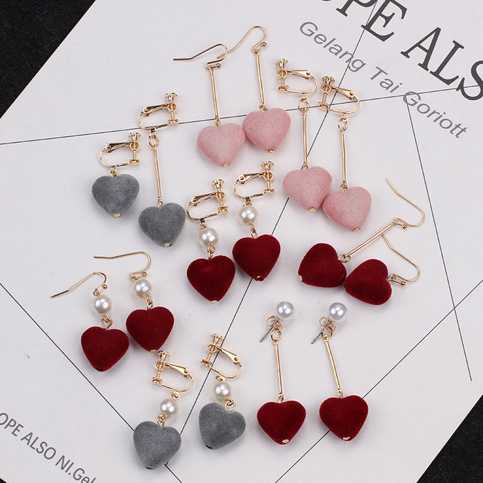 Twelve Velvet Heart and Pearl Look Clip-On Earring Designs