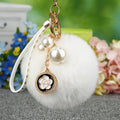 Faux Fur Pom Pom Keychain Collection With Pearl and Floral Charms view 6