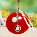 Faux Fur Pom Pom Keychain Collection With Pearl and Floral Charms view 10