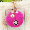 Faux Fur Pom Pom Keychain Collection With Pearl and Floral Charms view 12