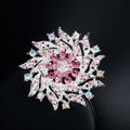 Pink Silver Tone Flower Crystal Metal Brooch Pin for Jackets and Lapels view 2