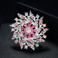 Pink Silver Tone Flower Crystal Metal Brooch Pin for Jackets and Lapels view 4