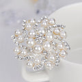 Silver Tone Pearl Crystal Floral Swirl Crystal Pearl Look Metal Brooch Pin view 2