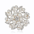 Silver Tone Pearl Crystal Floral Swirl Crystal Pearl Look Metal Brooch Pin view 4