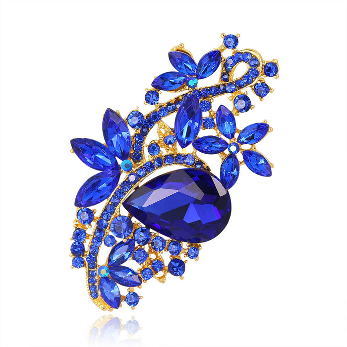 Blue Gold Tone Flower Crystal Nine Designs Metal Brooch Pin