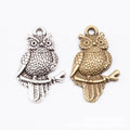 Detailed Perched Owl Charm In Antique Bronze and Antique Silver Metal Finish view 4