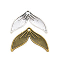 Double Leaf Charm with two broad leaves joined beneath a top hole in 2 Metal Finishes view 4
