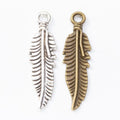 Antique Metal Feather Charm Pendant With Textured Detail, 2 Finishes view 4