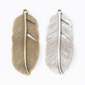 Large Detailed Feather Metal Charm Pendant Jewelry Making Component view 4