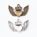 Crowned Heart and Wings Metal Charms in Bronze and Silver view 4