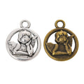 Round Cherub Angel Medallion Charm in Two Finishes view 4