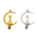 Cat in Crescent Moon Metal Charm for Jewelry Making in Bright Gold and Antique Silver view 4