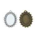 Antique Metal Ornate Oval Cabochon Setting Pendant With Textured Detail, 2 Finishes view 4