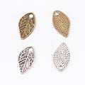 Antique Metal Openwork Leaf Charm Pendant With Textured Detail, 2 Finishes view 4
