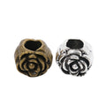 Rose Large Hole Bead with a raised rose face in 2 Metal Finishes view 4
