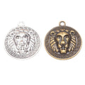 Round Lion Head Medallion Charm In Antique Bronze and Antique Silver Metal Finish view 4
