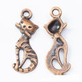 Striped Sitting Cat Metal Charm in Four Metallic Finishes view 4