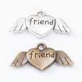Antique Bronze and Silver Friend Heart with Wings Charms view 4