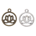 Round Lotus Detailed Metal Charm in 2 Finishes for Crafting view 4