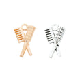 Crossed Comb And Brush Charm In Antique Silver and Light Gold Metal Finish view 4