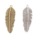 Long Textured Feather Metal Charms in 2 Pictured Finishes view 4