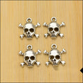 Vintage Style Metal Skull And Crossbones Charm in 2 Metal Finishes view 4