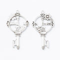 Bird Key Charm Floral Round-Frame Metal Pendant in Two Finishes view 4