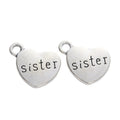 Sister Engraved Heart Metal Charm in 3 Finishes for Jewelry Making view 4