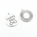 I Love You Infinity Disc Metal Charm Pendant in 3 Finishes for DIY Jewelry view 4