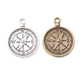 Detailed Compass Metal Charm in Two Antique Finishes view 4