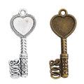 Heart Top Key Charms in Antique Bronze, Antique Silver view 4