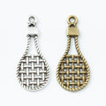 Woven Face Tennis Racket Charm In Antique Bronze and Antique Silver Metal Finish view 4