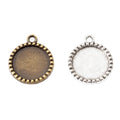 Round Beaded Edge Cabochon Pendant Tray In Antique Bronze and Antique Silver Metal Finish view 4
