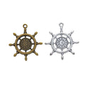 Ship Wheel and Clock Face Metal Charms in Two Antique Finishes view 4